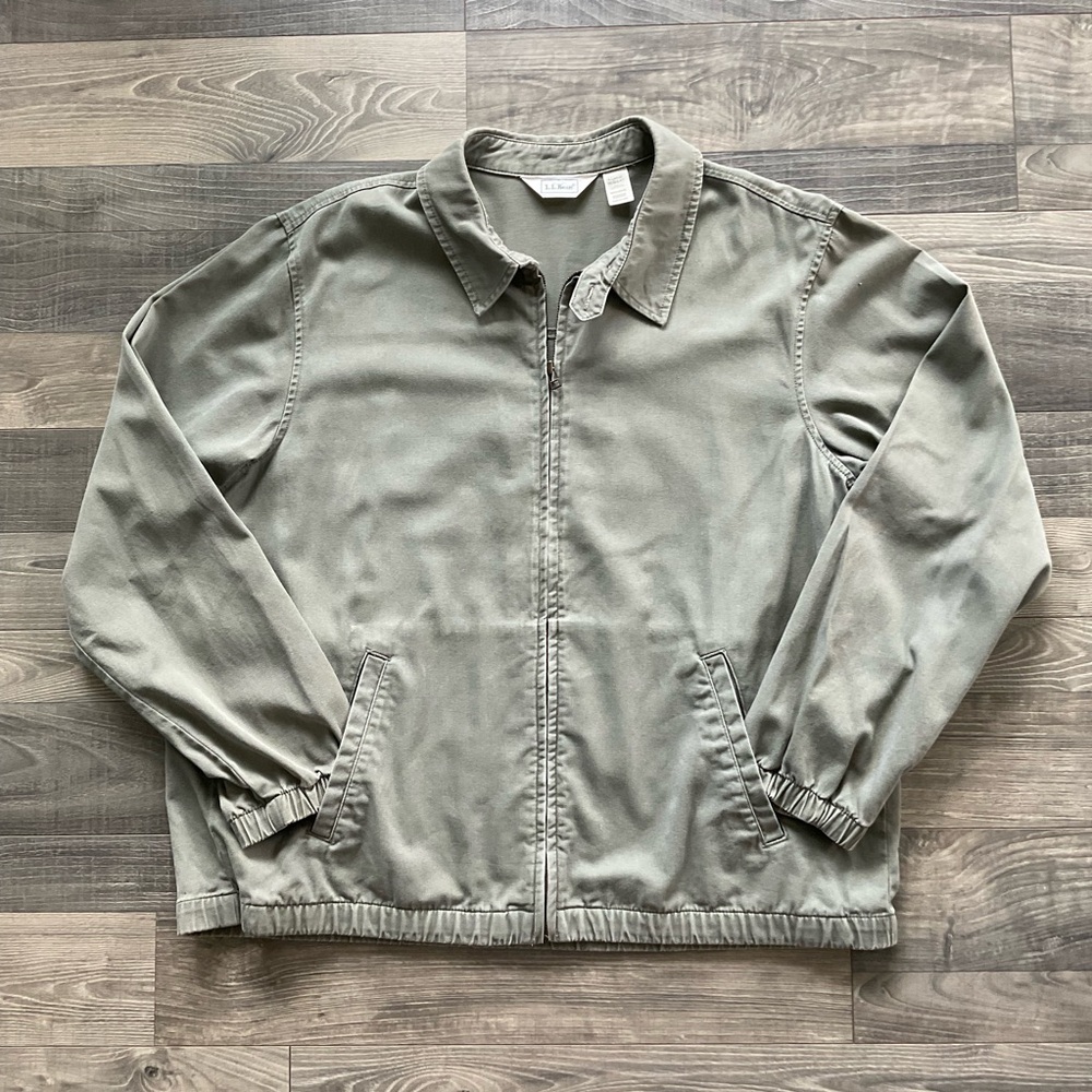 VTG LL Bean Harrington Jacket Men’s XL Olive Green Zip Up Twill Cotton Bomber